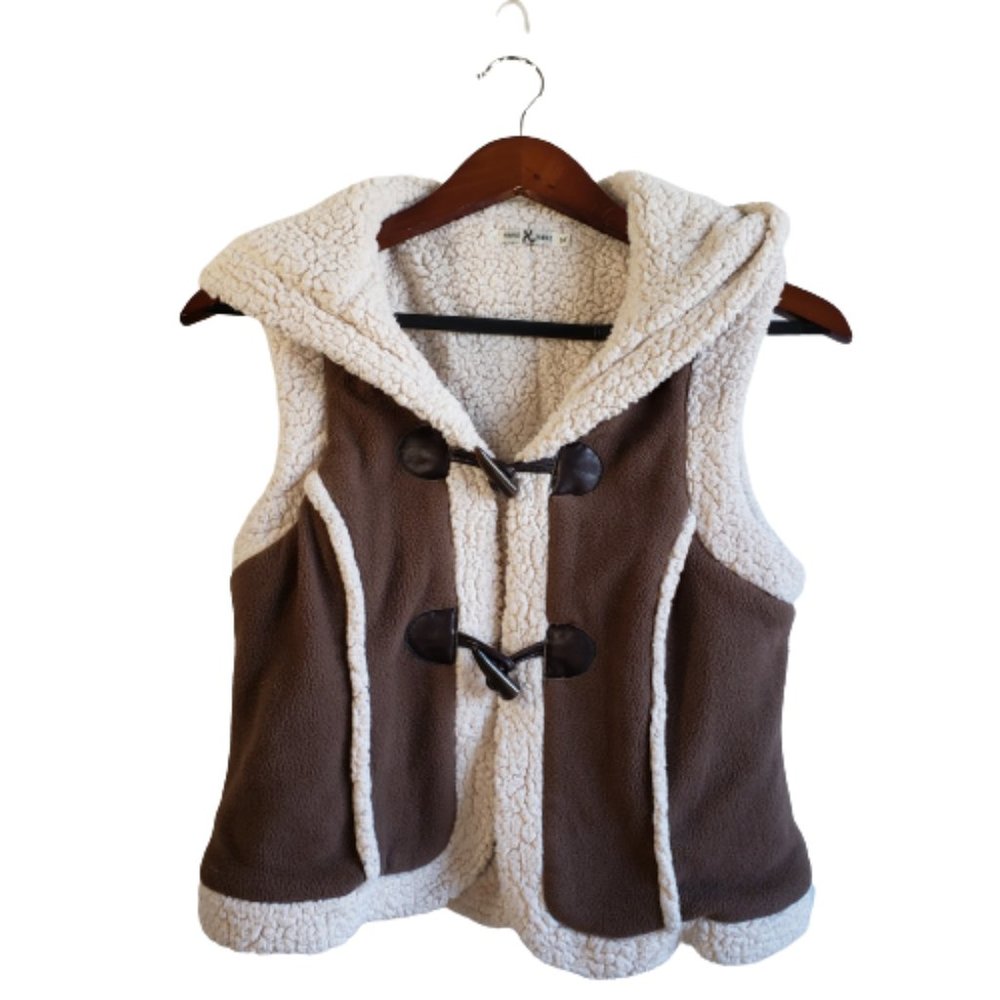 Womens Vest Have X Have Size M Hooded Brown Faux Suede Sherpa Lining Y2K Retro